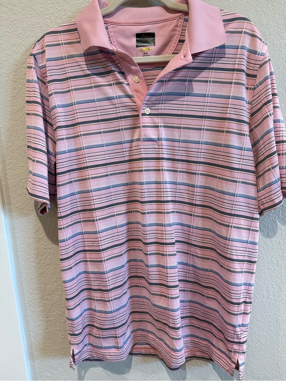 Greg Norman Play Dry Pink & Grey Multi-Stripe Golf Polo Shirt - Size M